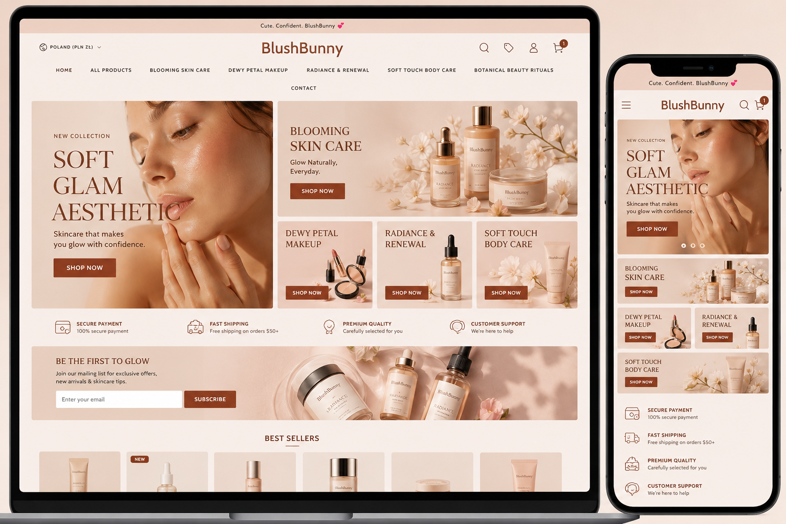 BlushBunny Shopify store mockup